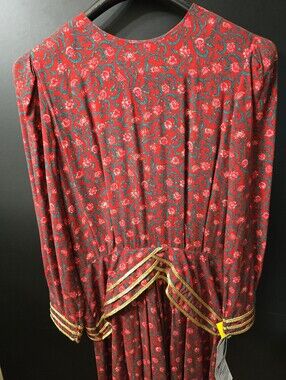 Kathie Lee Red Paisley Long Sleeve Dress with Gold Trim